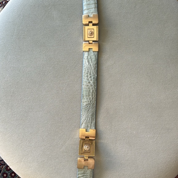HOLSTER leather Belt Light Blue Croc Belt, Gold Greek Key, Made in Mexico - Picture 8 of 13